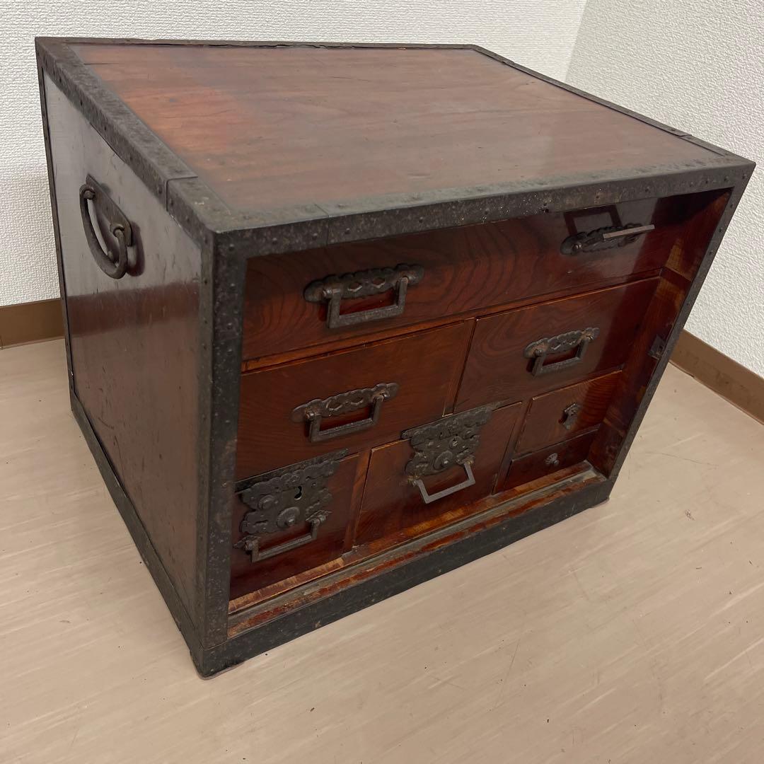 時代船箪笥 鍵付 小型箪笥 帳場箪笥 舟箪笥 古民具 箪笥 銭箱 千両箱
