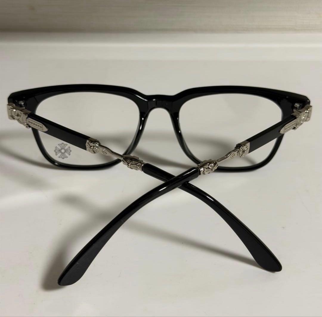 最安値クロムハーツ好き 必見 ブラックフレーム メガネ シルバー装飾