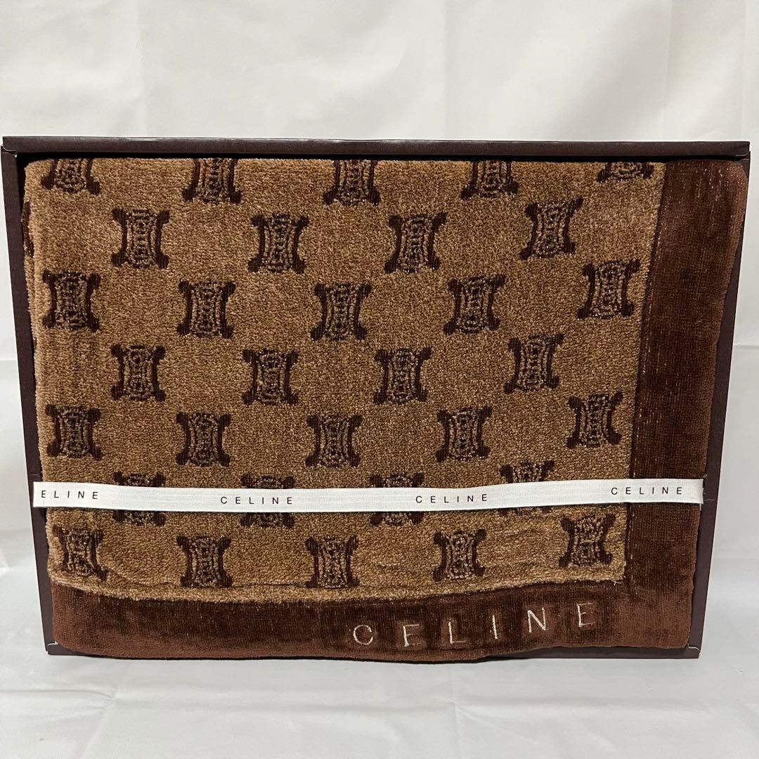 美品CELINE セリーヌ マカダム総柄 ハーフタオルケット 140×100cm