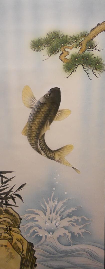 掛け軸 靖風 勝鯉之図 絹本 希少 軸装 茶道具 掛軸 美品 です。 掛け軸 靖風 勝鯉之図 絹本 希少 軸装 茶道具 掛軸 美品 です