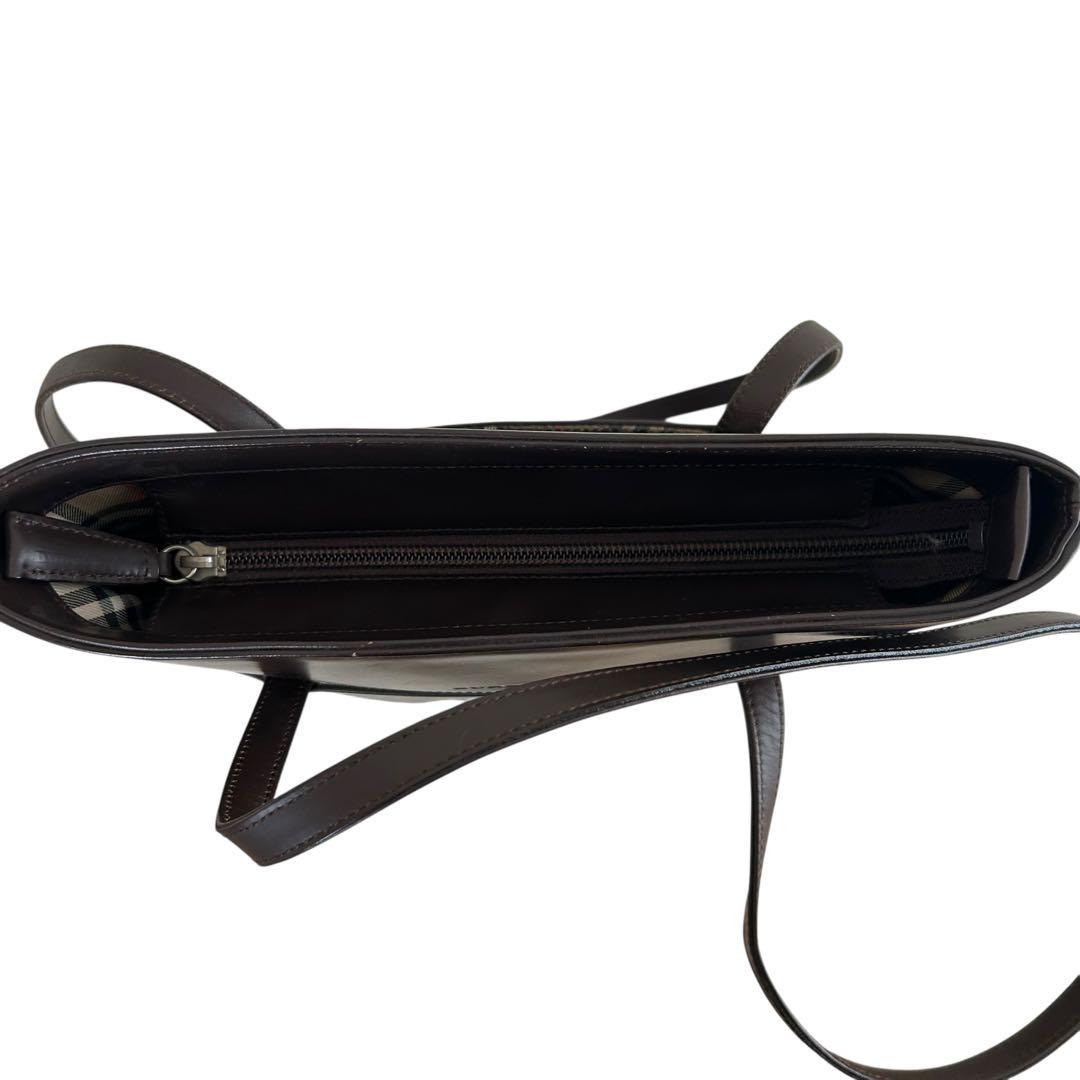 美品】 バーバリー ノバチェック トートバッグ 肩掛け レザー バケツ型