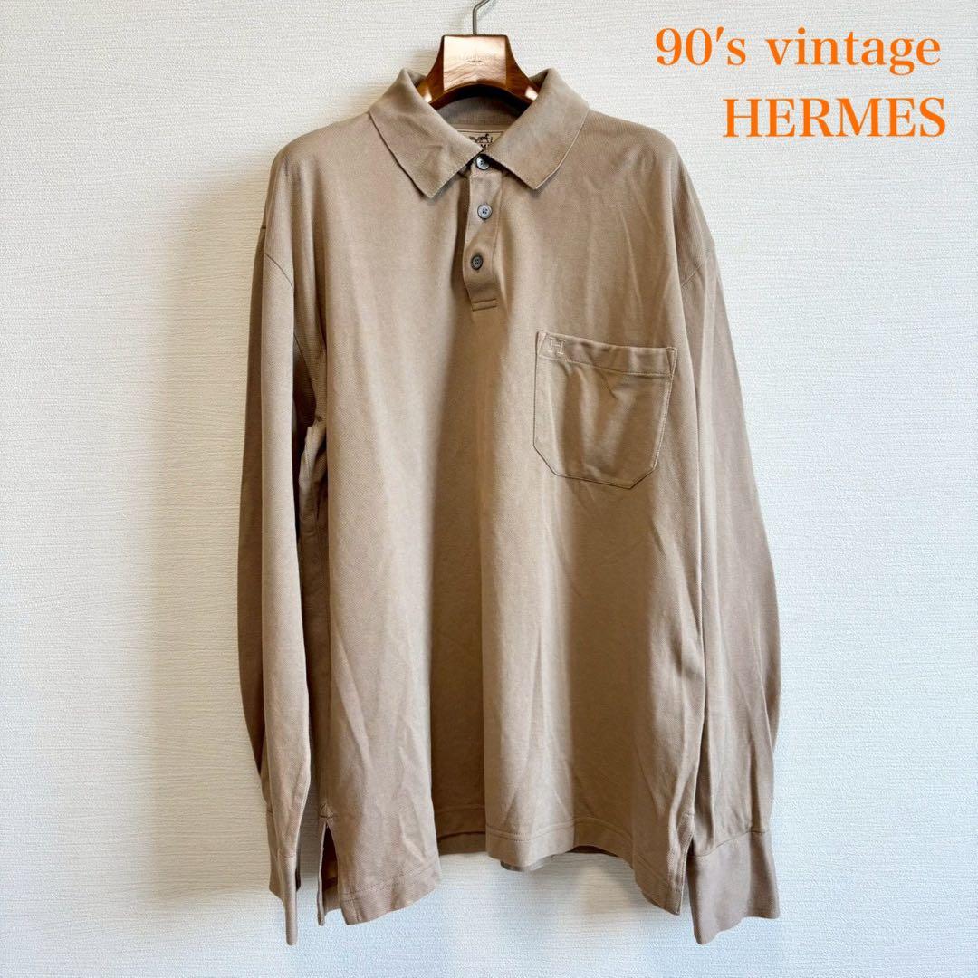 HERMES エルメス H刺繍 ヴィンテージ ポロシャツ 長袖 イタリア製
