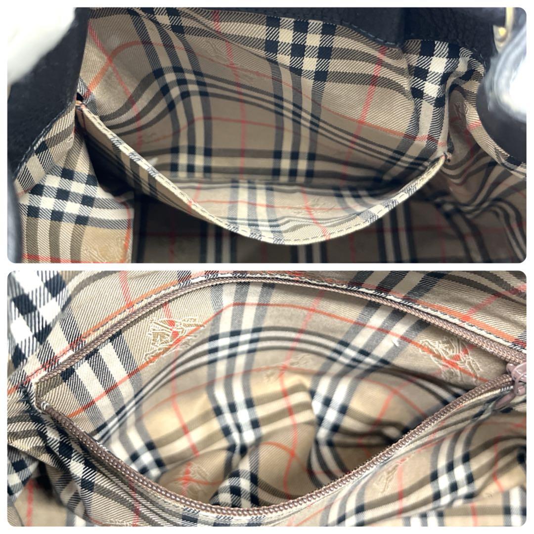 90s 美品】バーバリー 巾着 レザー ホースロゴ ブラック ショルダー