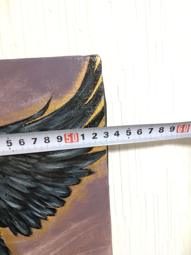 カラスの油絵◇1点物絵画◇アイヌ模様/パワーアート/真作/作者サイン