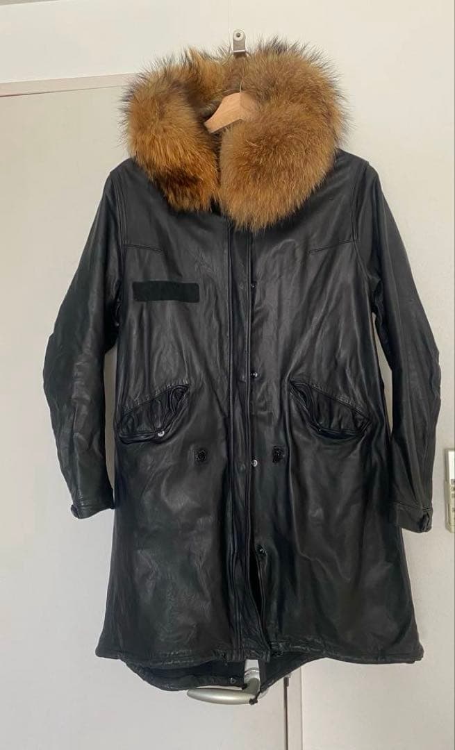 Sisii ファー付きレザーモッズコート フィッシュテール レザーパーカー モッズコート 牛革 M51仕様
