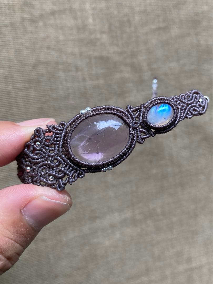 アメジスト レインボームーンストーン マクラメブレスレット