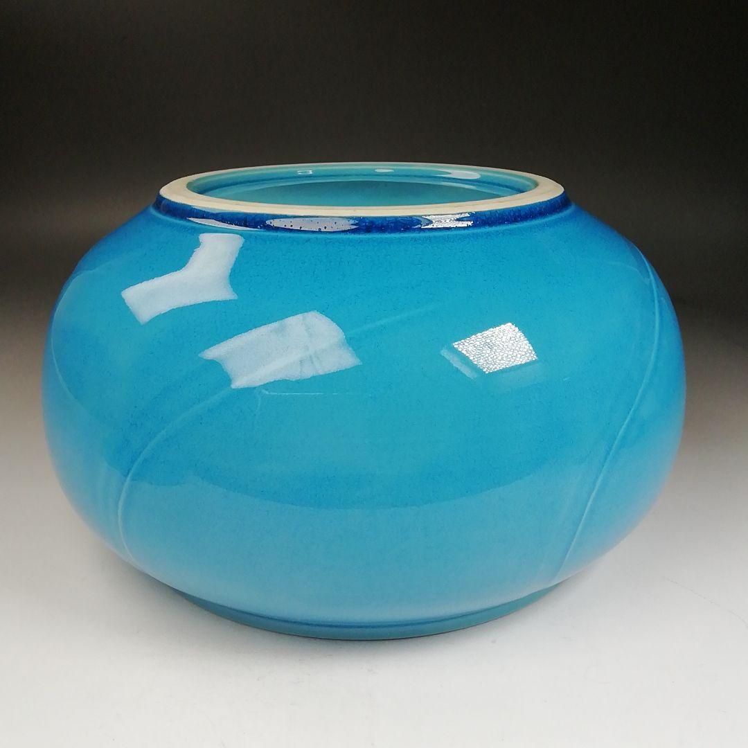 T996 水指 『浅黄交趾 捻梅』『平安 叶松谷 造』 共箱 茶道具