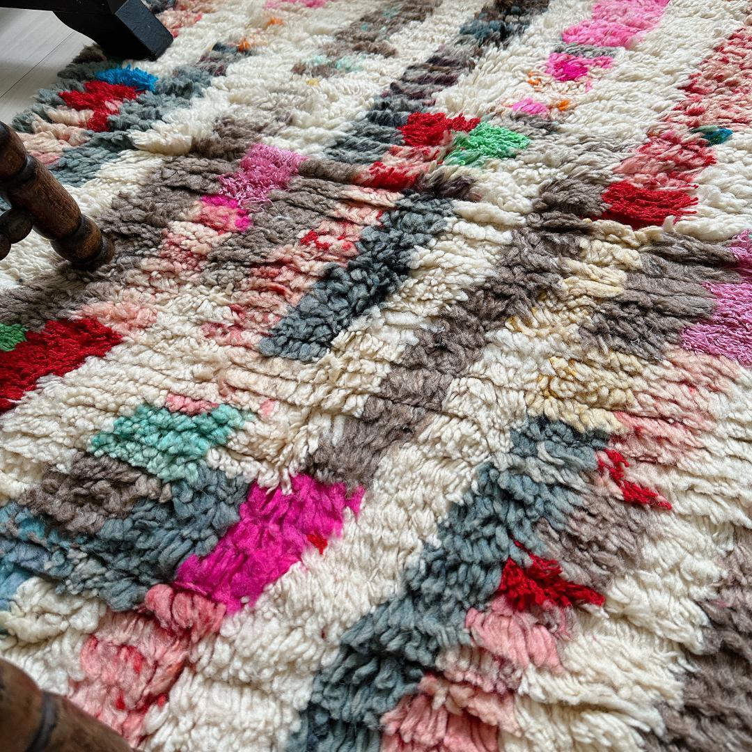 モロッコ製ヴィンテージラグ143 レア マゼンタピンク ミントグリーン