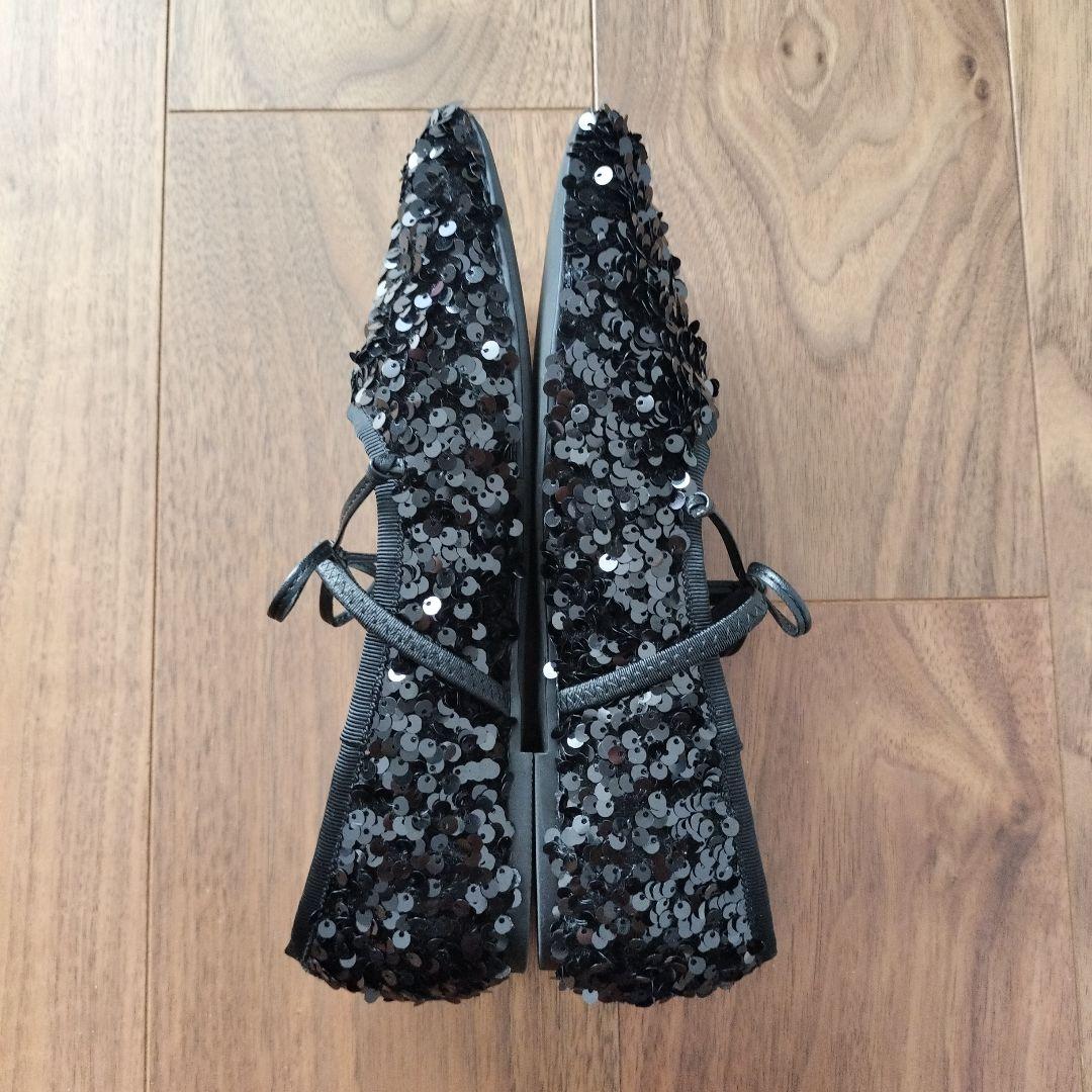 SY ブラック スパンコール フラットバレエシューズ 23.5cm