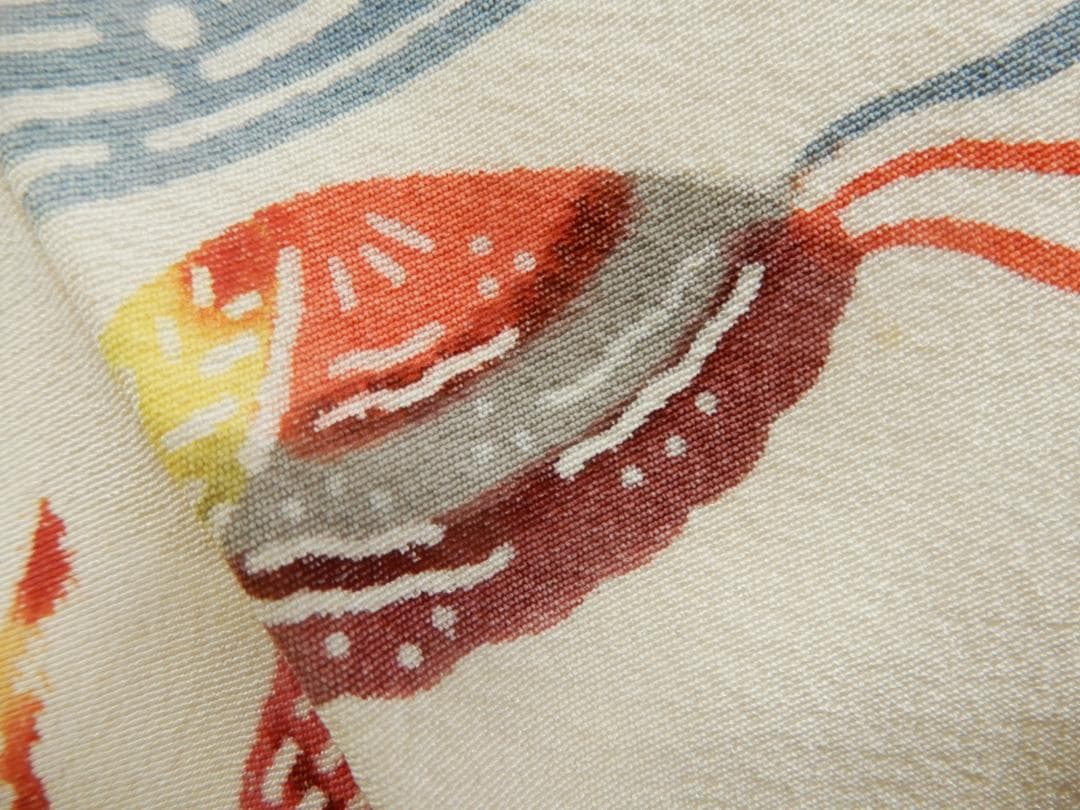 正絹・紅型染め小紋袷着物・顔料・手刷し・流水・貝・鳥・お花 - メルカリ