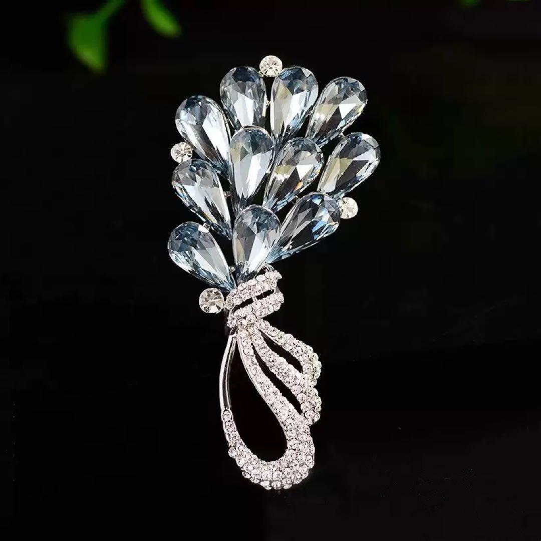 スワロフスキークリスタル花束ブローチ高級ラインストーン花コサージュ