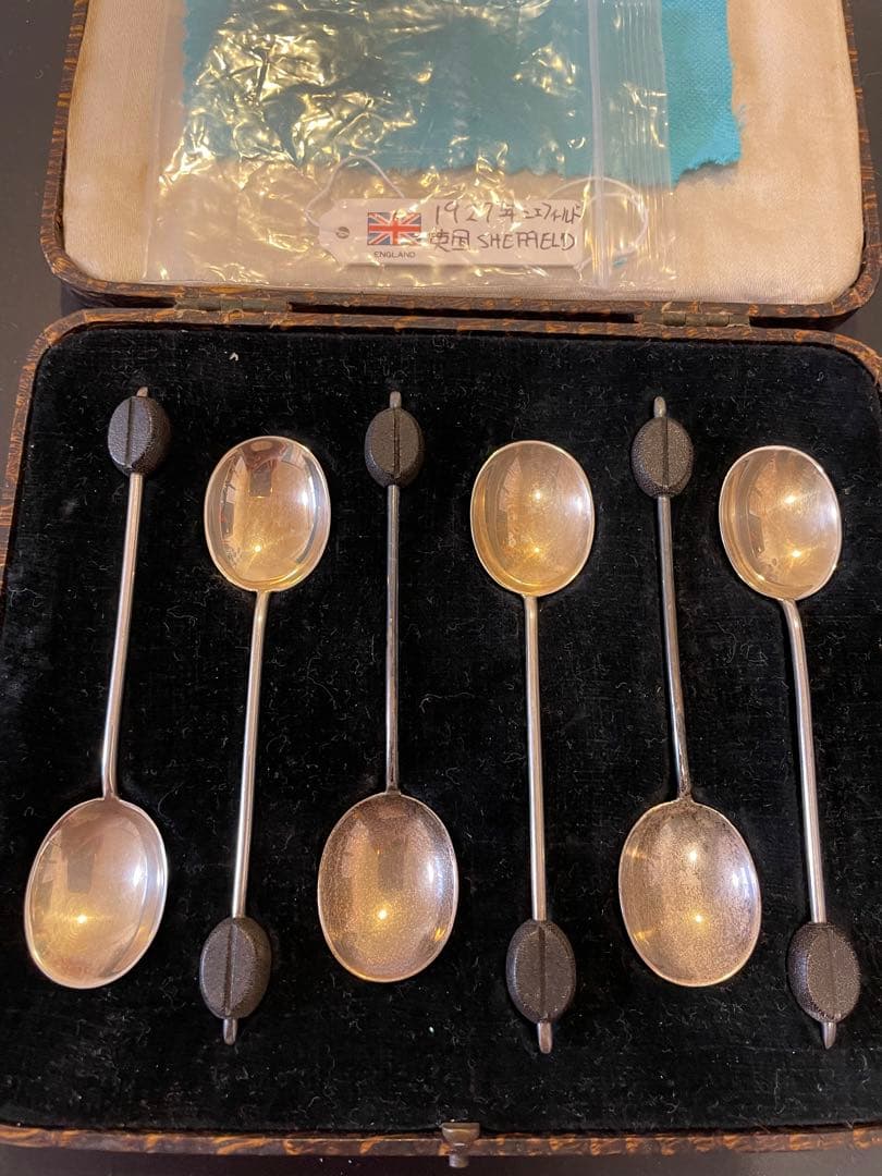 イギリス　1927年　シェフィールド製　コーヒースプーン6本 イギリス製シルバースプーン 6本セット ティースプーン コーヒー