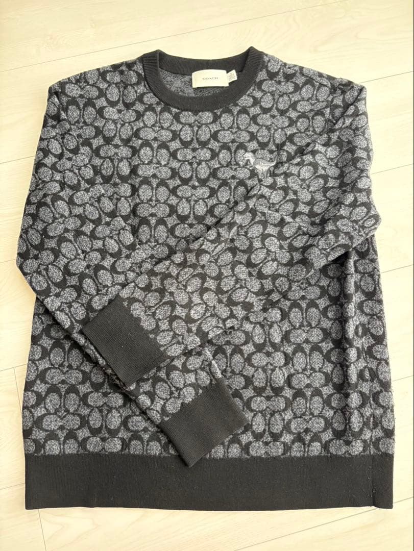 COACH レキシーセーター 黒/グレー シグネチャー ニット - メルカリ