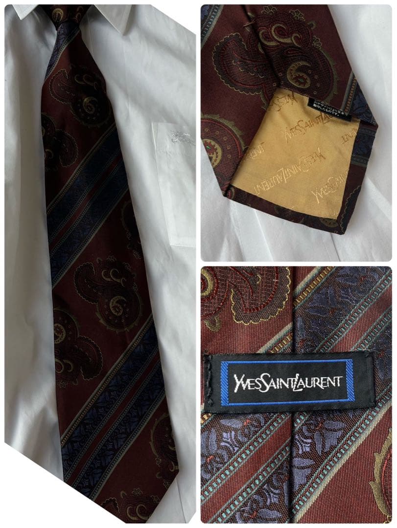 90s 豪華5点セット ダブルスーツ シャツ YSLネクタイ ピンズ ネイビー