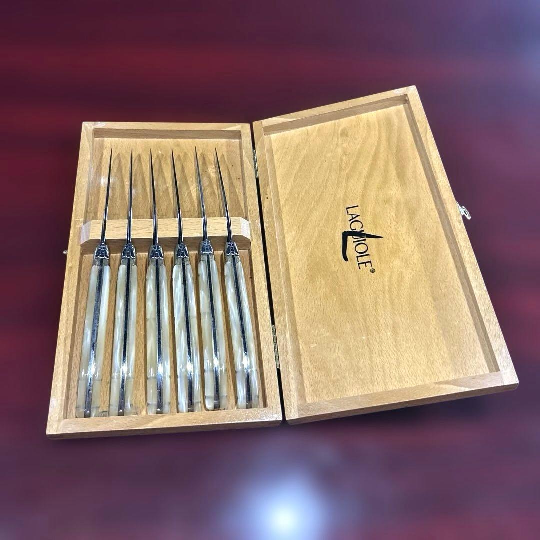 フランス ラギオール Laguiole ナイフセット 6本 木製ケース付き Set of 6 Laguiole en Aubrac Steak Knives 6 Mixed wood handle