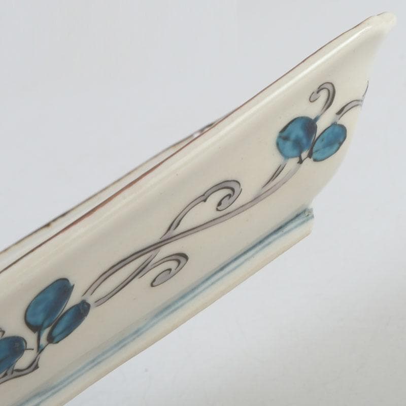 九谷焼 古九谷 角福銘 色絵花草文 四方皿 時代箱 C 9248