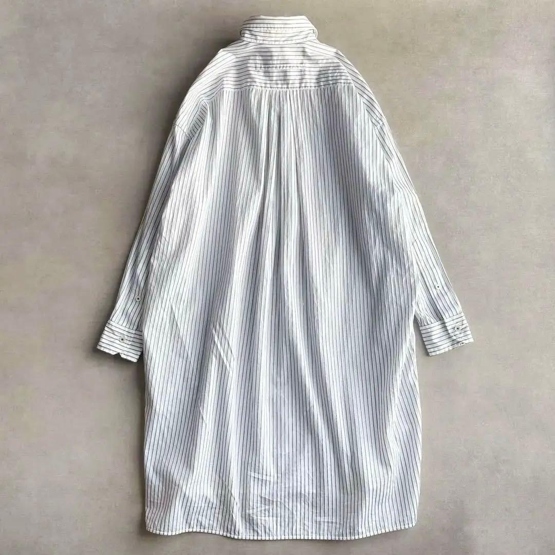 美品△TICCA ティッカ//ブルーストライプ スキッパーロングシャツ