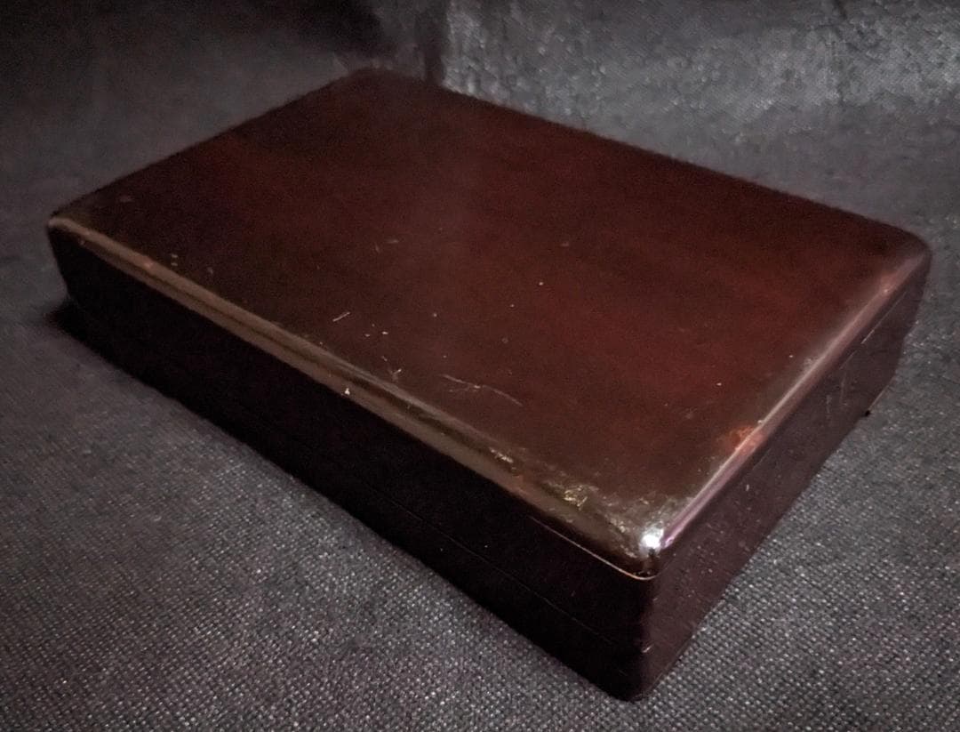 歙州硯 金暈質・魚子紋・波紋の青琅玕系美石】◇唐木塗箱◇七吋◇龍