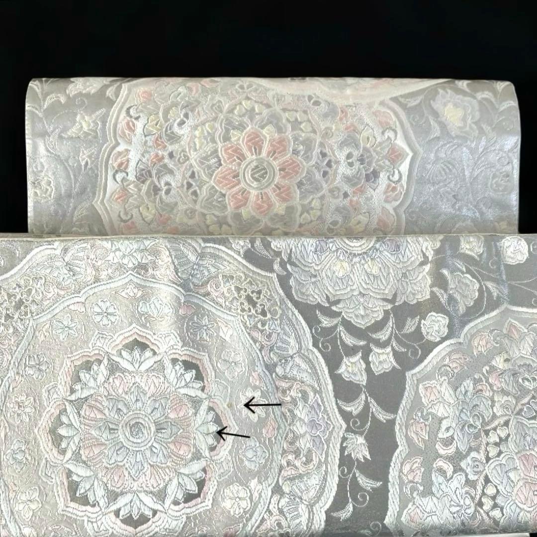 袋帯 ワンタッチ作り帯 マジックテープ 二重太鼓 プラチナ箔【法隆寺