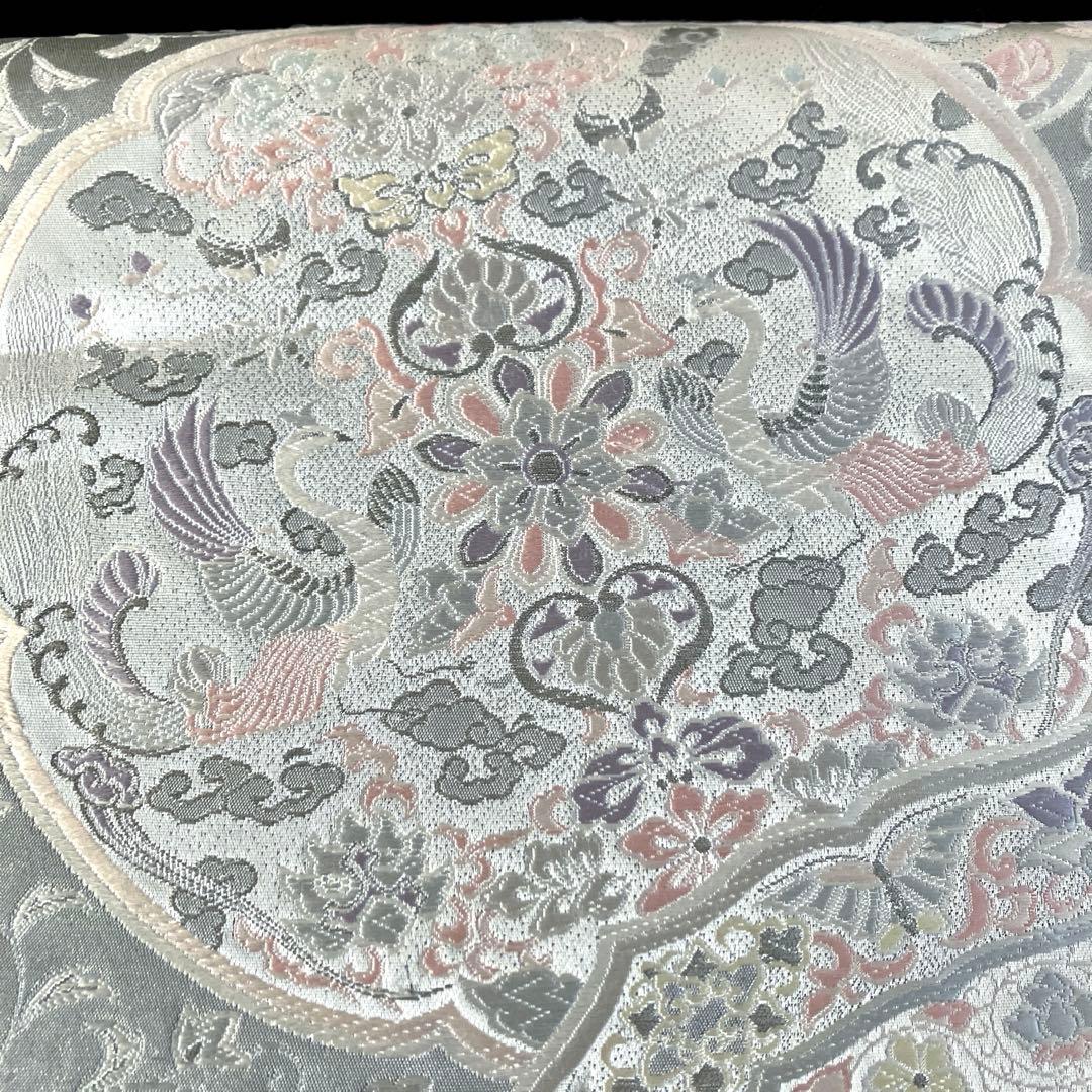 袋帯 ワンタッチ作り帯 マジックテープ 二重太鼓 プラチナ箔【法隆寺