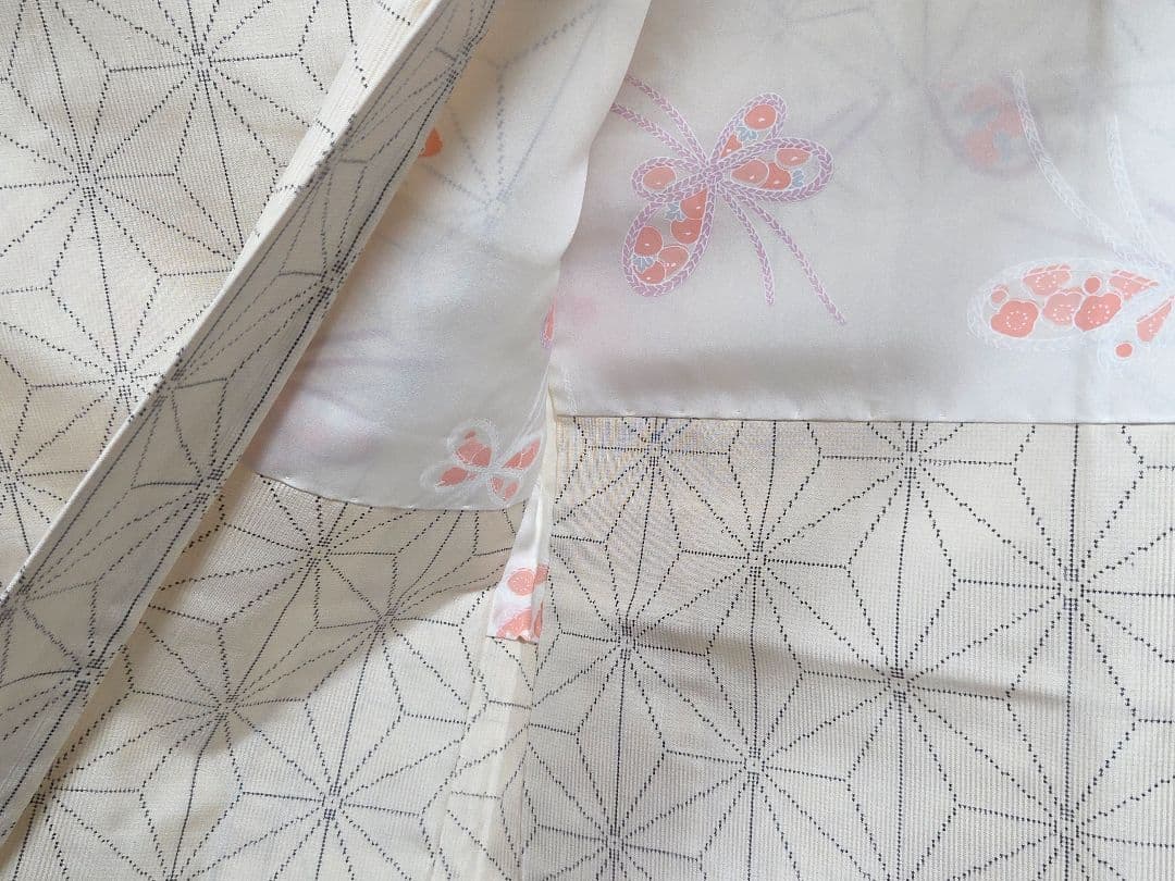 C◇着物くつろぎ 白大島紬 アンサンブル 着物羽織セット 麻の葉 袷