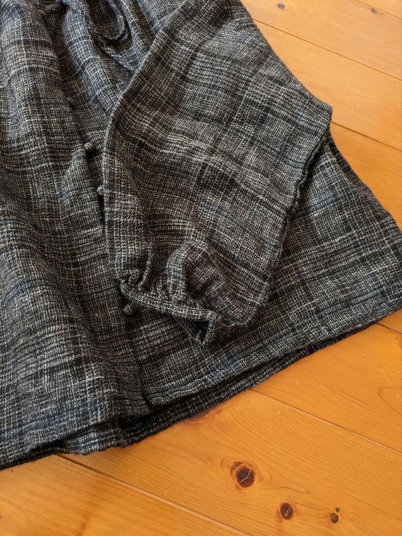 2024年 entwaボートネックギャザーブラウス ウールリネンチェック