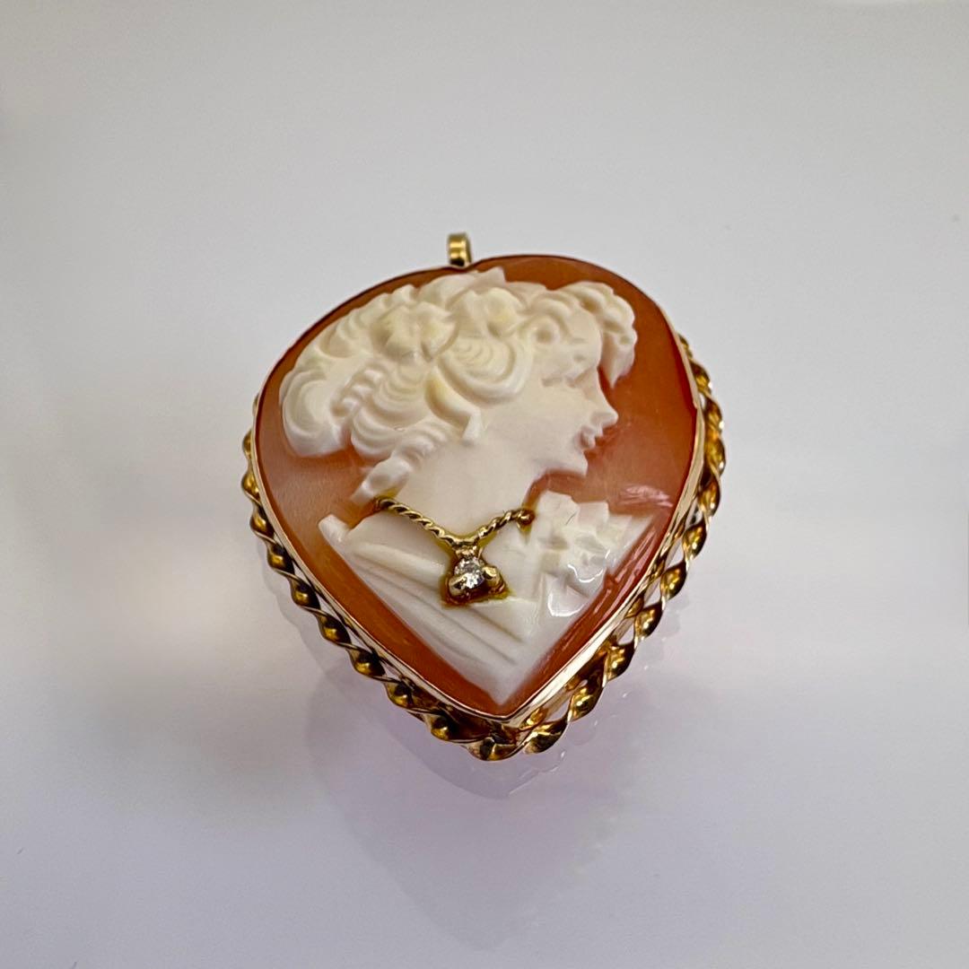 K14 カメオ ブローチ ペンダントトップ 585 ダイヤ 総重量5.39g