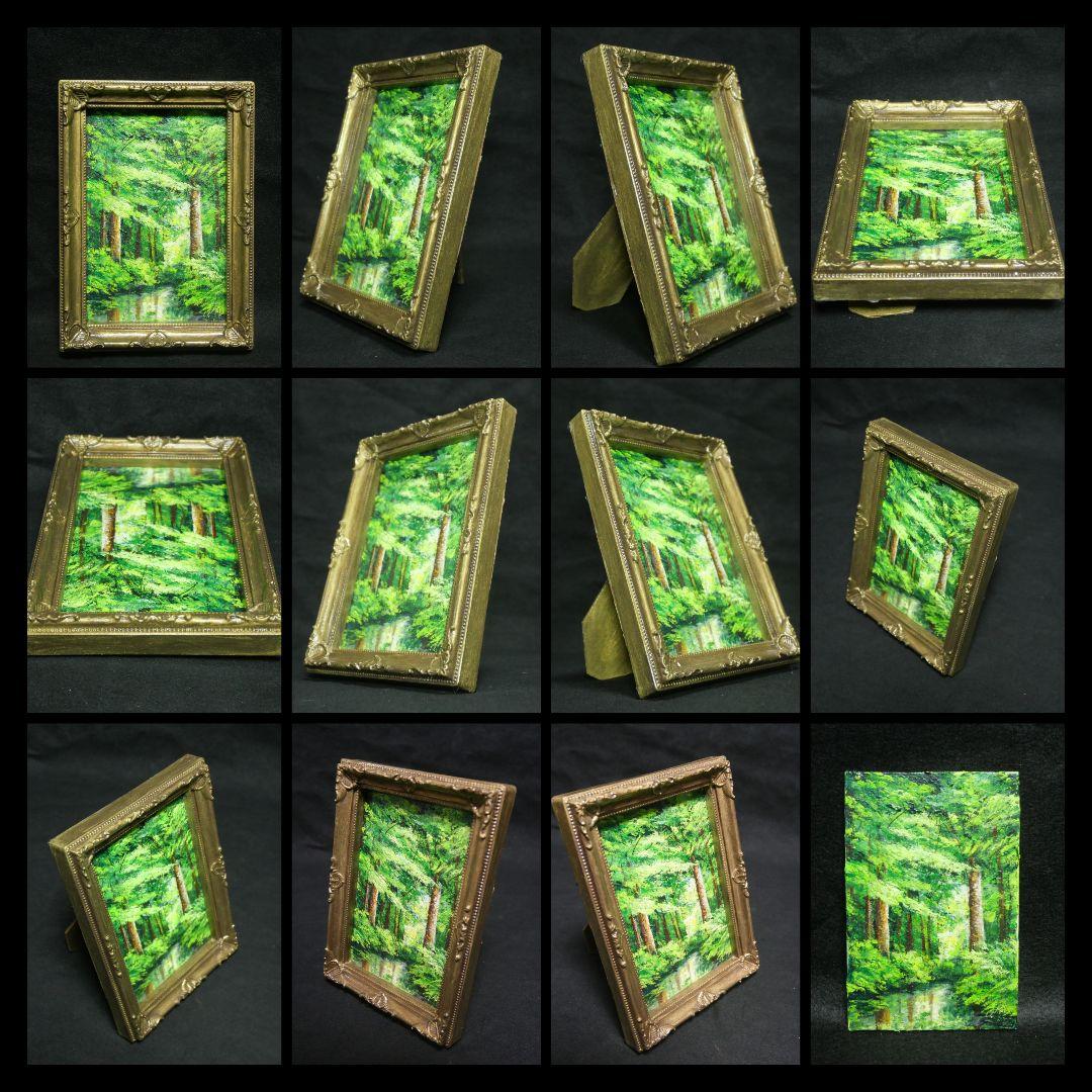 油絵 油彩 油彩画 絵 絵画 キャンバスパネル ミニ絵画【新緑の森