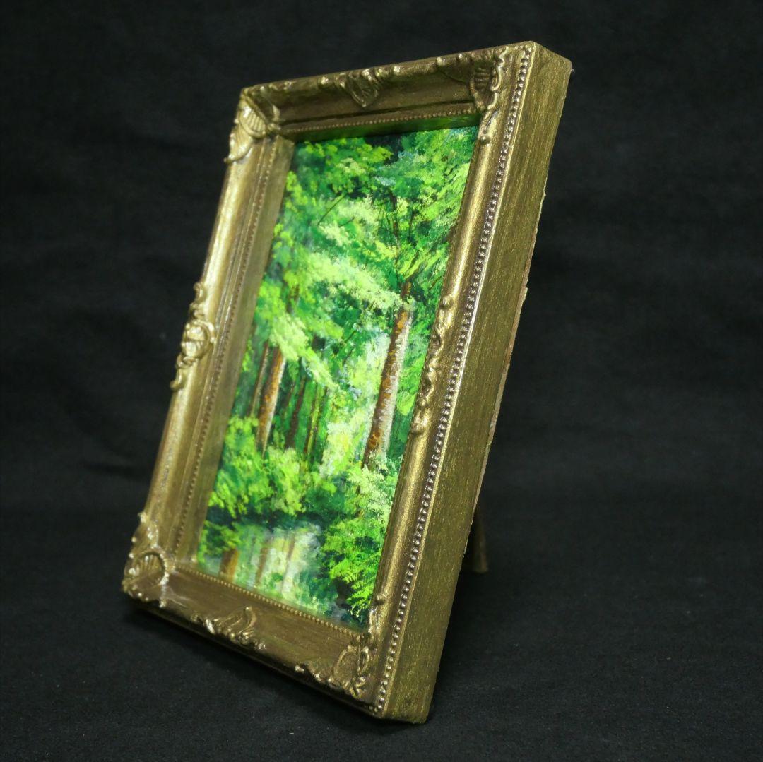 油絵 油彩 油彩画 絵 絵画 キャンバスパネル ミニ絵画【新緑の森