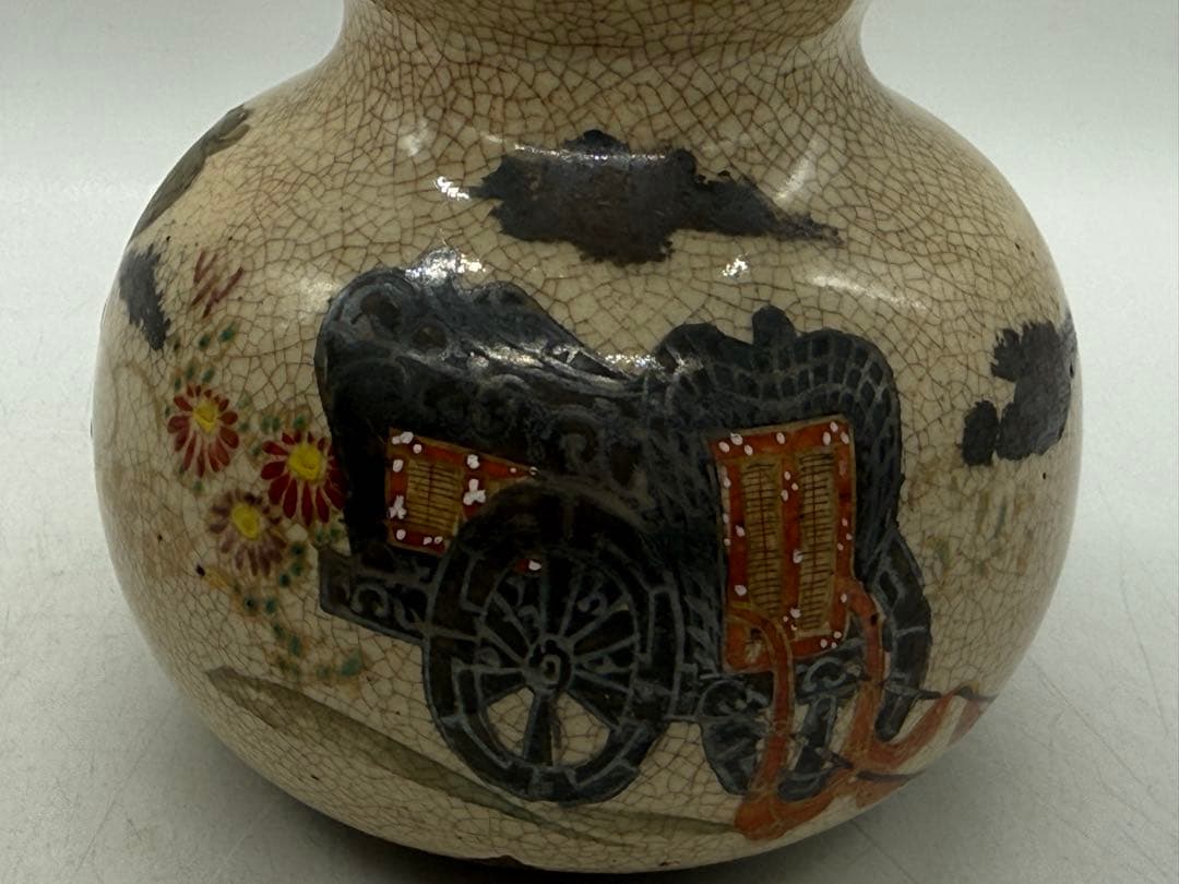 時代 仁清作 色絵金銀彩瓢箪型花車紋 共箱 茶道具 送料込み260122