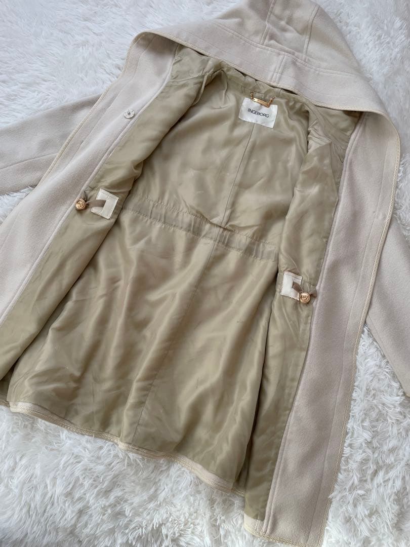 INGEBORG インゲボルグ ダッフルコート フード付き 裏地総柄 - メルカリ