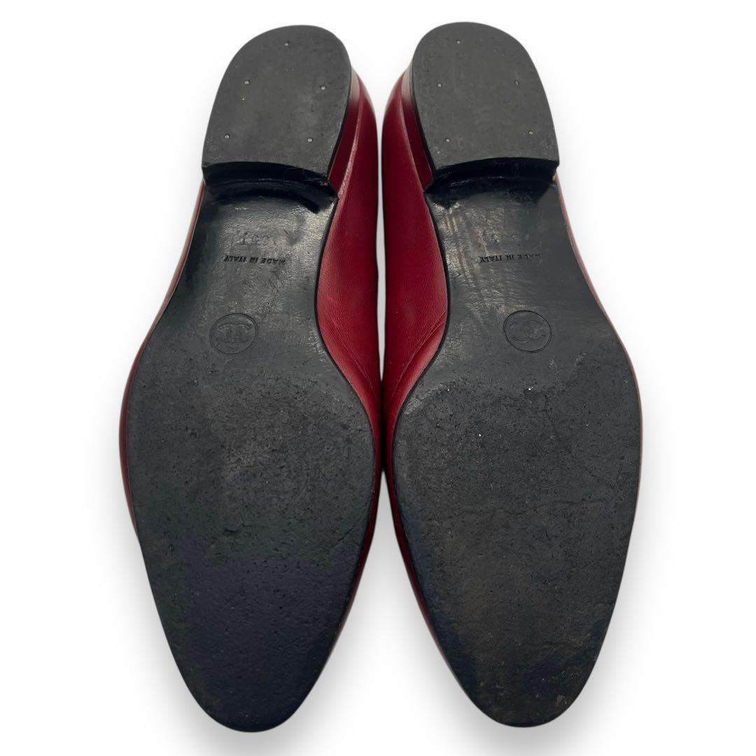 良品■シャネル　ヴィンテージ　フラットシューズ　ココマーク　赤　22.5cm