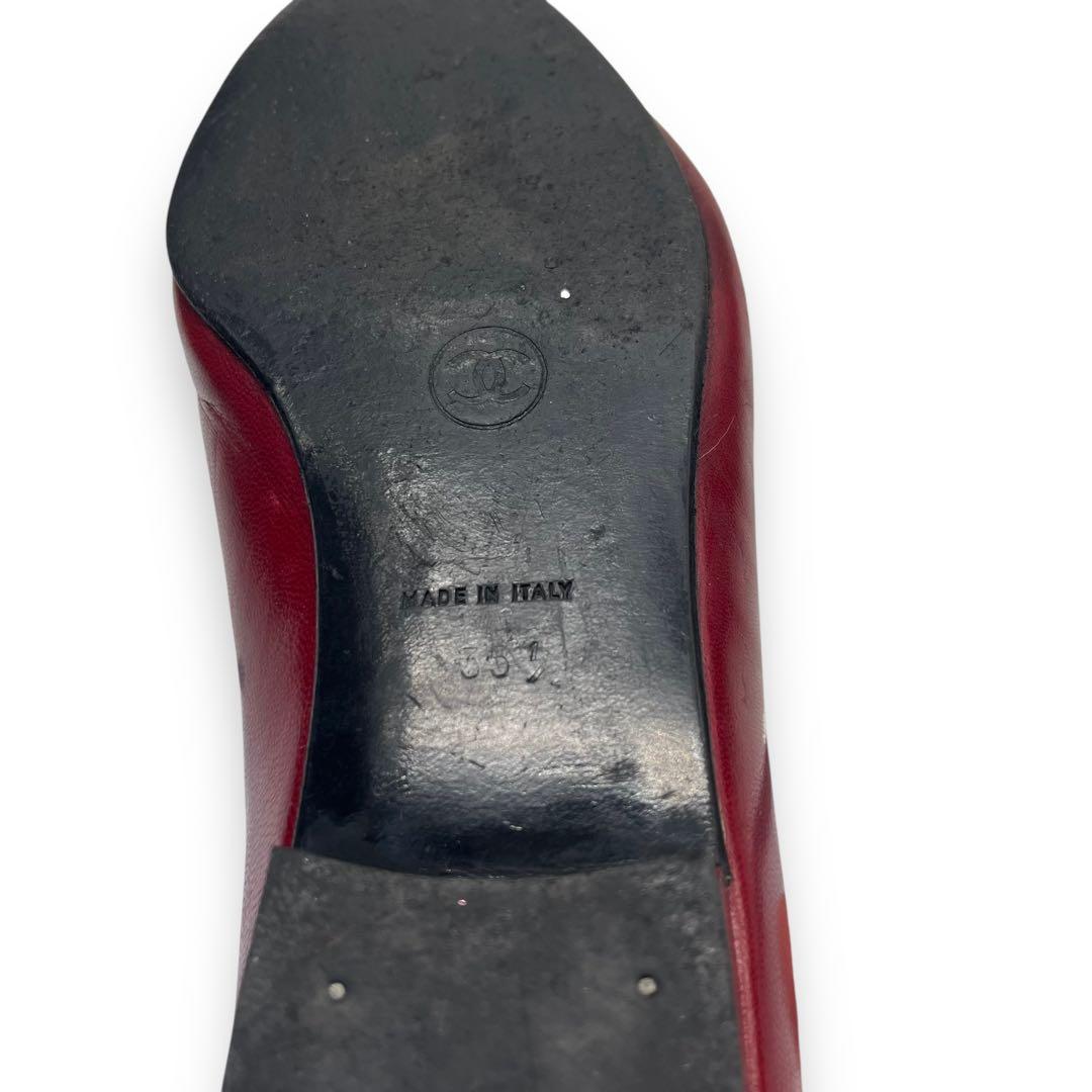 良品■シャネル　ヴィンテージ　フラットシューズ　ココマーク　赤　22.5cm