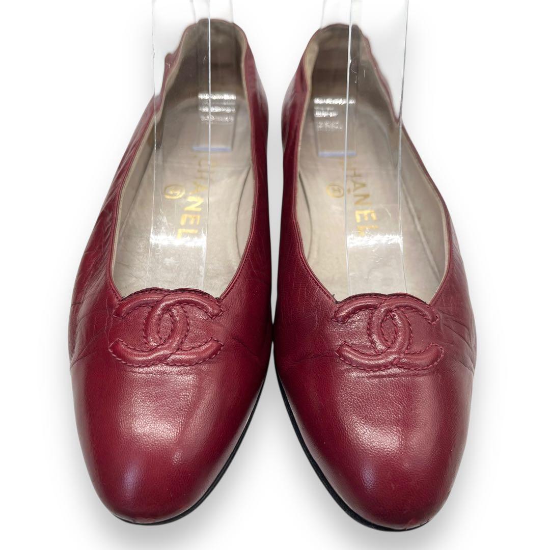 良品■シャネル　ヴィンテージ　フラットシューズ　ココマーク　赤　22.5cm