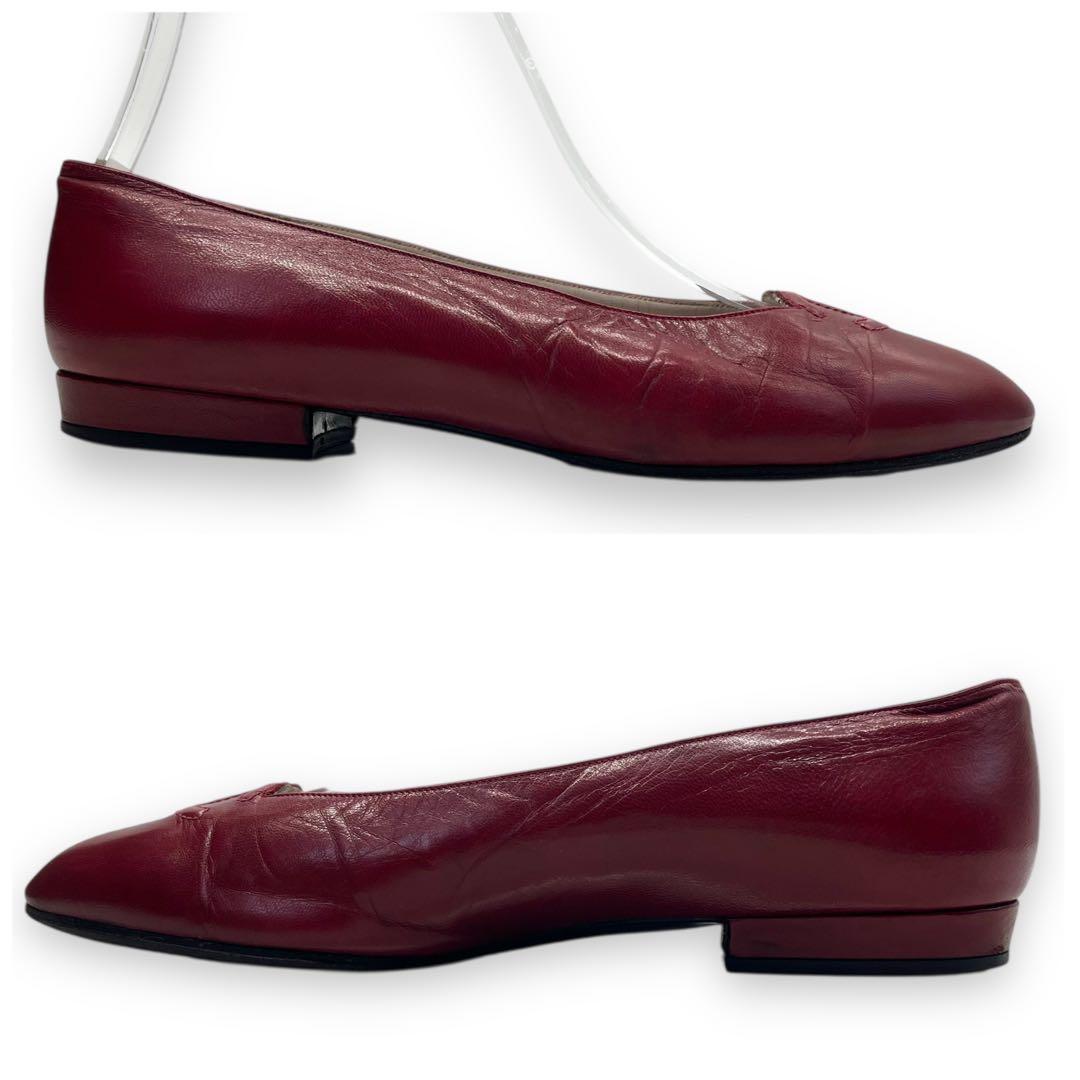 良品■シャネル　ヴィンテージ　フラットシューズ　ココマーク　赤　22.5cm