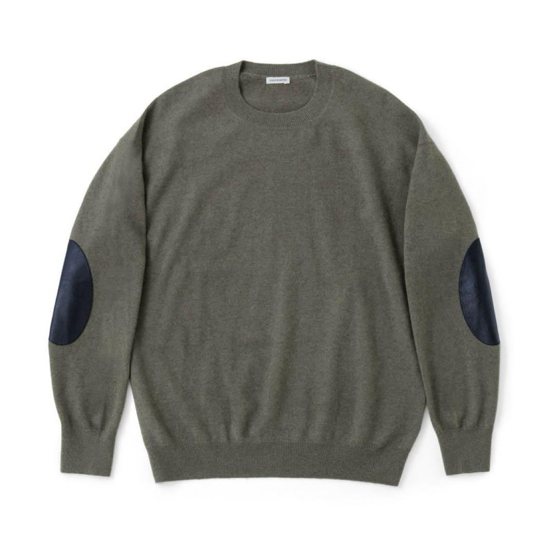 H*】様 cash & barba モンゴリアンカシミヤ エルボーパッチ クルー cash & barba x Shinichi Mita】モンゴリアンカシミヤ エルボーパッチ