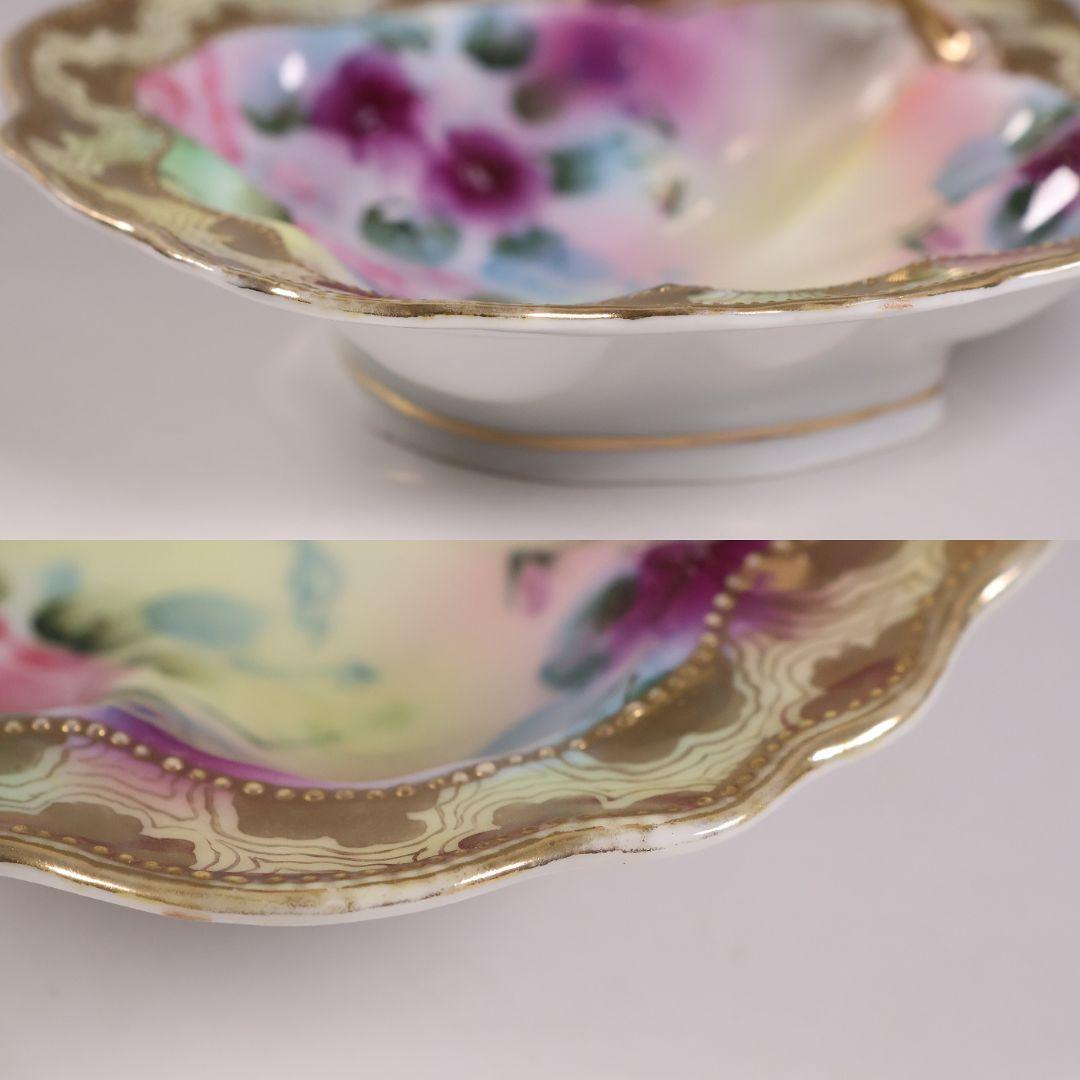 CM297】オールドノリタケ 花 皿 薔薇 パンジー 金彩 イエロー 黄色