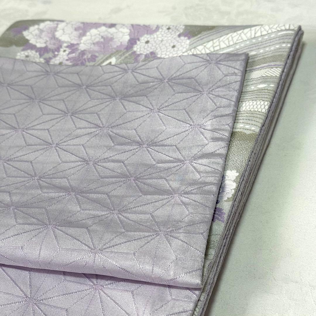 袋帯】 洗える 白色 紫色 シルバー 蝶 クリアホワイト モダン K - メルカリ