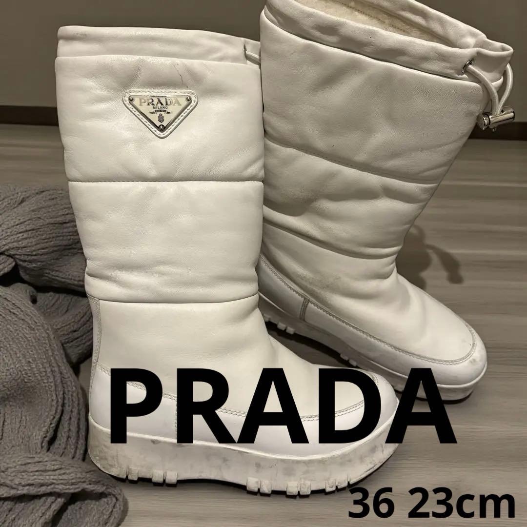 PRADA プラダ スノーブーツ ホワイト レザー ムートン 白 23cm 36