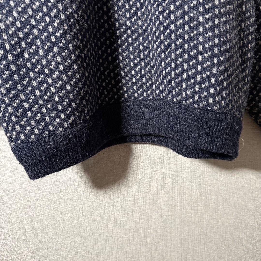 ノルウェー製★L.L.Bean バーズアイニット ハーフボタン ネイビー 人気L