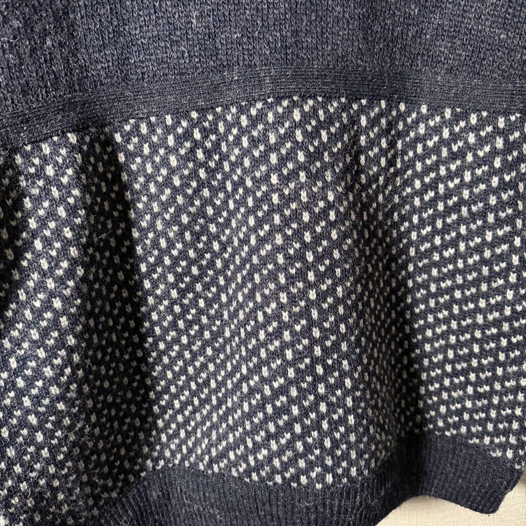 ノルウェー製★L.L.Bean バーズアイニット ハーフボタン ネイビー 人気L