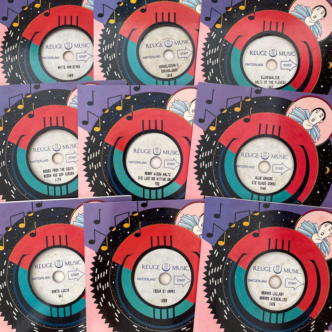 ディスク22枚付き リュージュオルゴール ドーム型クルミ象嵌箱ディスク