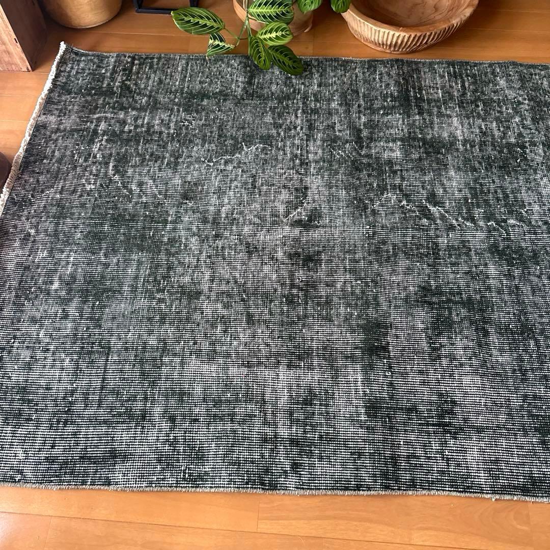 94.5×206ビリジアングリーン ワンカラーラグ トルコヴィンテージラグ