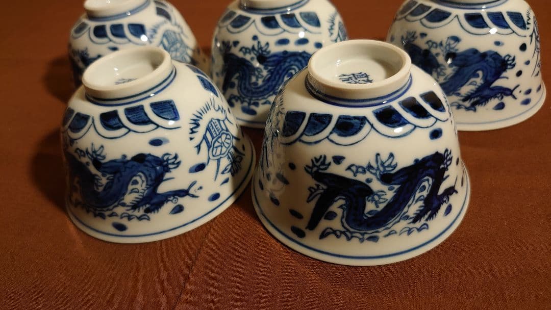 李朝 古伊万里 伊万里 白磁 染付 龍の図 蔵出し 5客