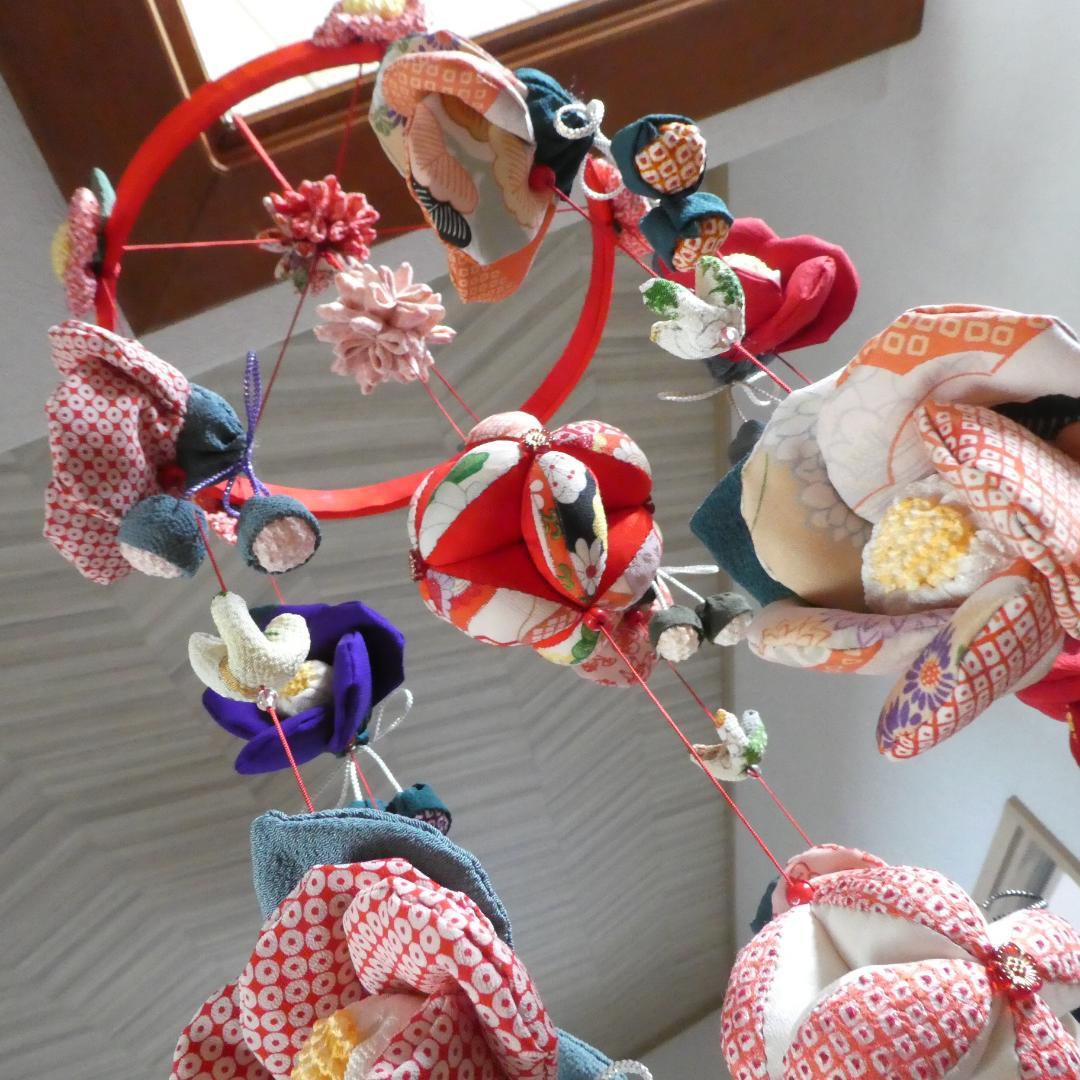 古布 正絹 吊るし椿 錦紗縮緬 アンティーク 疋田模様 さげもん 鬼しぼ