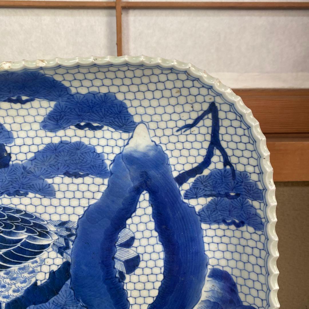 古伊万里江戸後期染付鷹狩り図大皿 - メルカリ