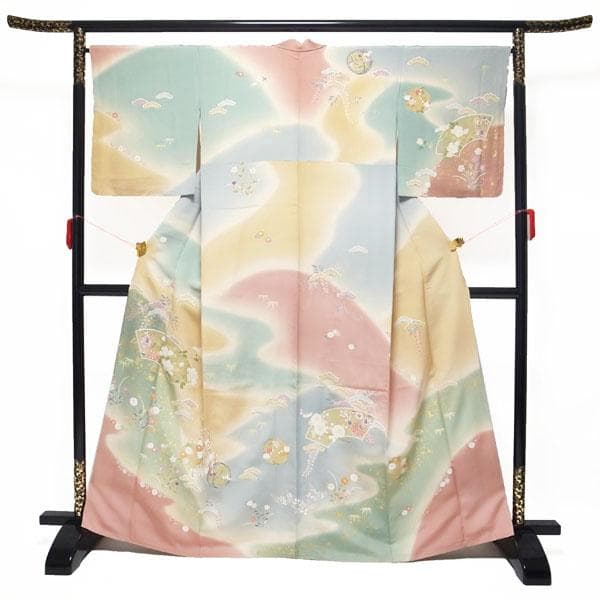 訪問着 着物 手描き友禅 金彩加工 5色ぼかし 裄65.5 M 中古 sn649