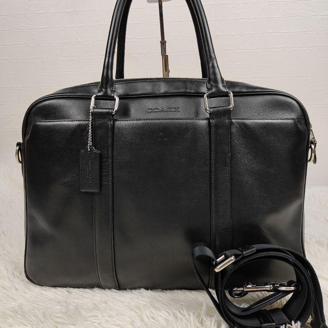 COACH ビジネスバッグ 2way 斜め掛け 多収納 ショルダー レザー 黒