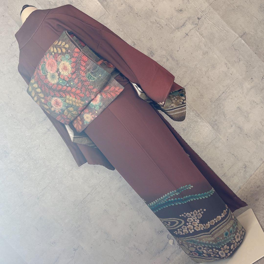 訪問着フルセット 辻が花 ヤマト謹製 着物 正絹 茶色 裄丈68cm 着物