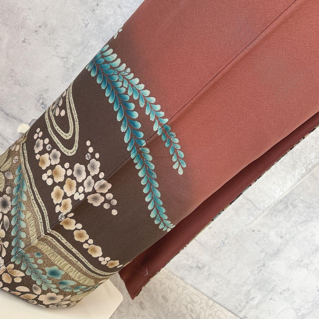 訪問着フルセット 辻が花 ヤマト謹製 着物 正絹 茶色 裄丈68cm 着物